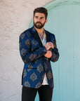 Men's Double Button Navy Woven Printed Blazer
