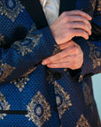 Men's Double Button Navy Woven Printed Blazer