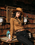 Ladies Cotton Camel Embroidery Western Shirt