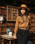 Ladies Cotton Camel Embroidery Western Shirt