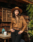 Ladies Cotton Camel Embroidery Western Shirt