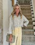 MASON'S DAUGHTER | the Cropped Boyfriend Shirt, Olive Green & Ivory Printed Poplin