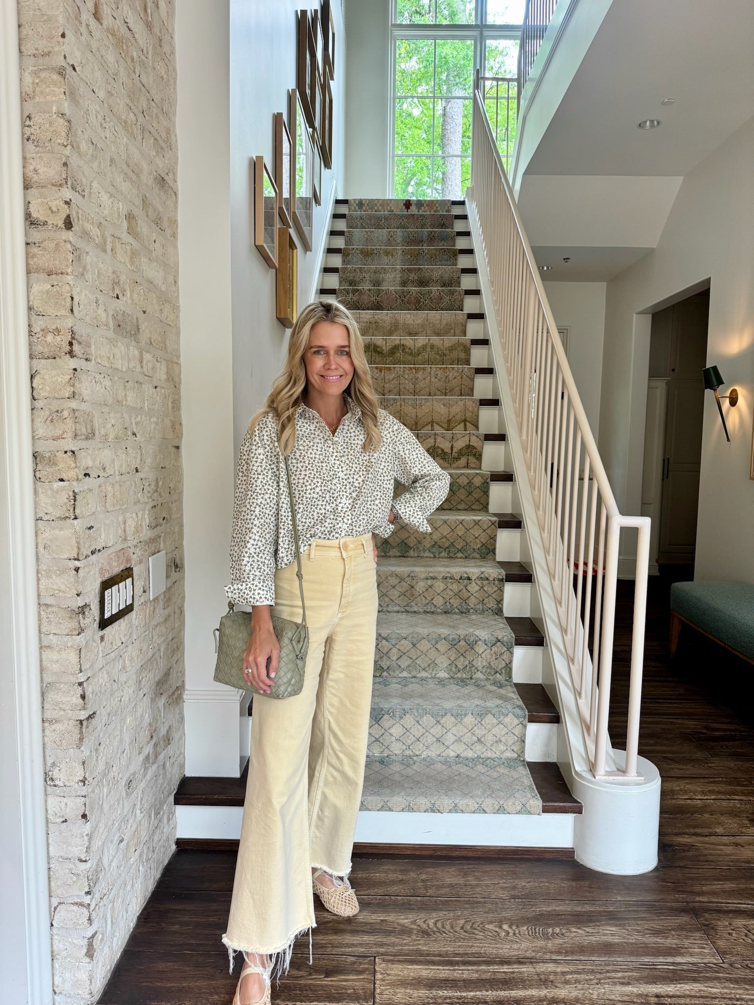 MASON'S DAUGHTER | the Cropped Boyfriend Shirt, Olive Green & Ivory Printed Poplin