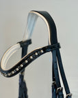 The Harlow Black Patent Snaffle Bridle with Removable Flash