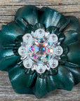 Green Carnations Leather Flowers - 1" Crystal Conchos - Options