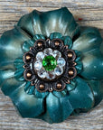 Green Carnations Leather Flowers - 1" Crystal Conchos - Options