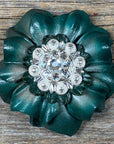 Green Carnations Leather Flowers - 1" Crystal Conchos - Options