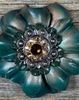 Green Carnations Leather Flowers - 1" Crystal Conchos - Options