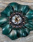 Green Carnations Leather Flowers - 1" Crystal Conchos - Options