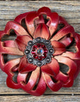 Red Lotus Leather Flowers - 1" Crystal Conchos - Options