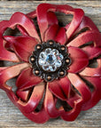 Red Lotus Leather Flowers - 1" Crystal Conchos - Options