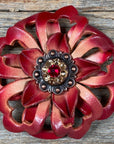 Red Lotus Leather Flowers - 1" Crystal Conchos - Options