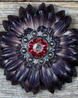 Black Daisy Leather Flowers - 1" Crystal Conchos - Options