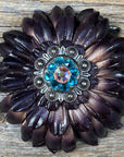 Black Daisy Leather Flowers - 1" Crystal Conchos - Options