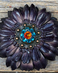 Black Daisy Leather Flowers - 1" Crystal Conchos - Options