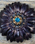 Black Daisy Leather Flowers - 1" Crystal Conchos - Options