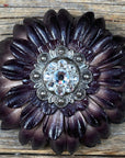 Black Daisy Leather Flowers - 1" Crystal Conchos - Options