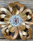 Gold Lotus Leather Flowers - 1" Crystal Conchos - Options