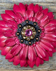 Pink Daisy Leather Flowers - 1" Crystal Conchos - Options