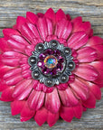 Pink Daisy Leather Flowers - 1" Crystal Conchos - Options