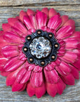 Pink Daisy Leather Flowers - 1" Crystal Conchos - Options