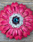 Pink Daisy Leather Flowers - 1" Crystal Conchos - Options
