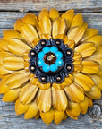 Yellow Daisy Leather Flowers - 1" Crystal Conchos - Options