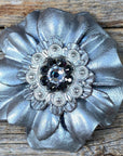 Silver Carnations Leather Flowers - 1" Crystal Conchos - Options