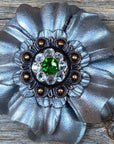 Silver Carnations Leather Flowers - 1" Crystal Conchos - Options