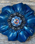 Teal Carnations Leather Flowers - 1" Crystal Conchos - Options