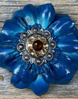 Teal Carnations Leather Flowers - 1" Crystal Conchos - Options