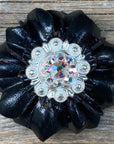 Black Carnations Leather Flowers - 1" Crystal Conchos - Options