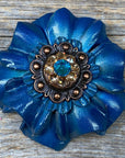 Teal Carnations Leather Flowers - 1" Crystal Conchos - Options