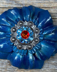 Teal Carnations Leather Flowers - 1" Crystal Conchos - Options