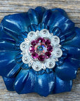 Teal Carnations Leather Flowers - 1" Crystal Conchos - Options