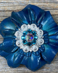 Teal Carnations Leather Flowers - 1" Crystal Conchos - Options