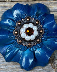 Teal Carnations Leather Flowers - 1" Crystal Conchos - Options