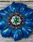 Teal Carnations Leather Flowers - 1" Crystal Conchos - Options