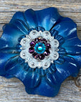 Teal Carnations Leather Flowers - 1" Crystal Conchos - Options