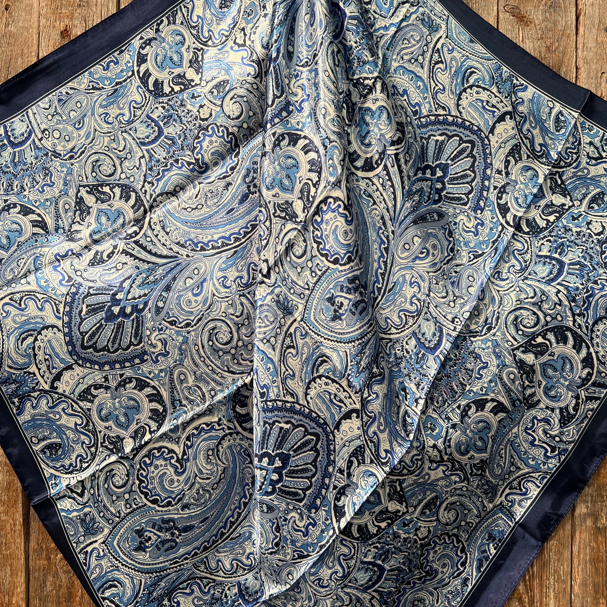 35X35"  Blue & White Paisley Wild Rag / Scarf WR3418