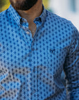 Men's Cotton Blue Aztec Digital Print Dress Shirt