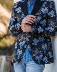 Men's Double Button Black Woven Printed Blazer