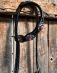 Black Floral Fuchsia Browband / One Ear Tack Set