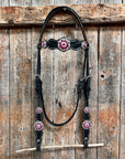 Black Floral Fuchsia Browband / One Ear Tack Set