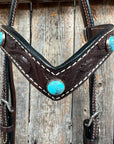 Dark Oil Floral Turquoise Cabochon Browband / Breastcollar Tack Set