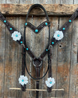 Dark Oil Floral Turquoise Cabochon Browband / Breastcollar Tack Set