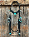 Black Floral Turquoise - Clear Browband / Breastcollar Tack Set