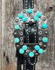 Black Floral Turquoise - Clear Browband / Breastcollar Tack Set
