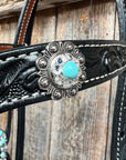 Black Floral Turquoise - Clear Browband / Breastcollar Tack Set