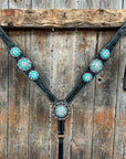 Black Floral Turquoise - Clear Browband / Breastcollar Tack Set
